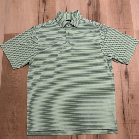 FJ Golf Polo Lisle Space Dye Stripe Honeydew Green Gray Medium Shirt - Picture 1 of 11